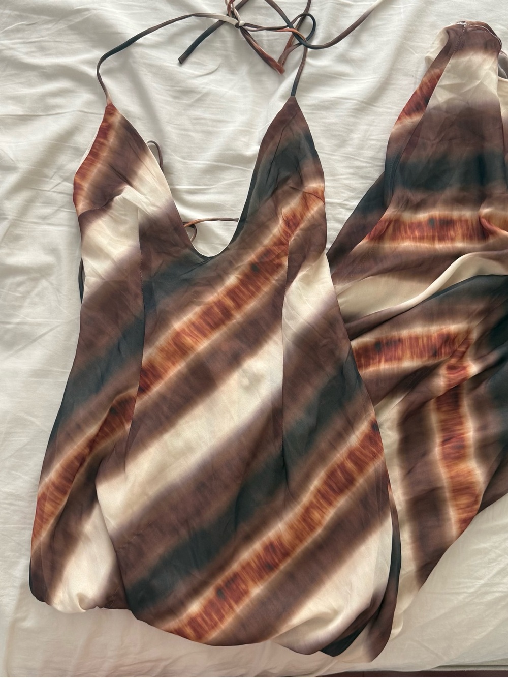‼️SOLD‼️ Diagonal Striped Maxi Slip Dress in Cream and Brown - Picture 2 of 3